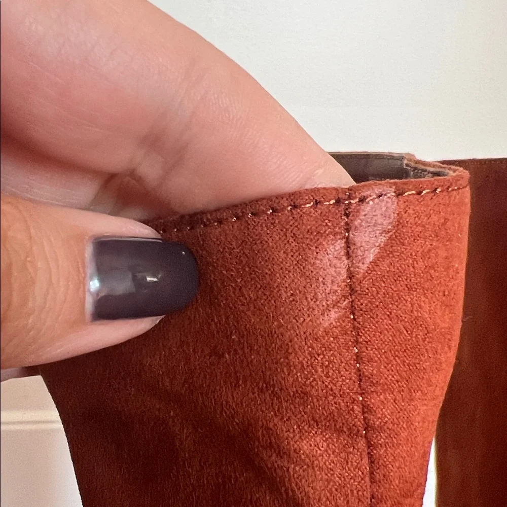 LOFT Chic Tipped Wanderweave Faux Suede Tall Heeled Boot Cognac Size 9 - Picture 6 of 12